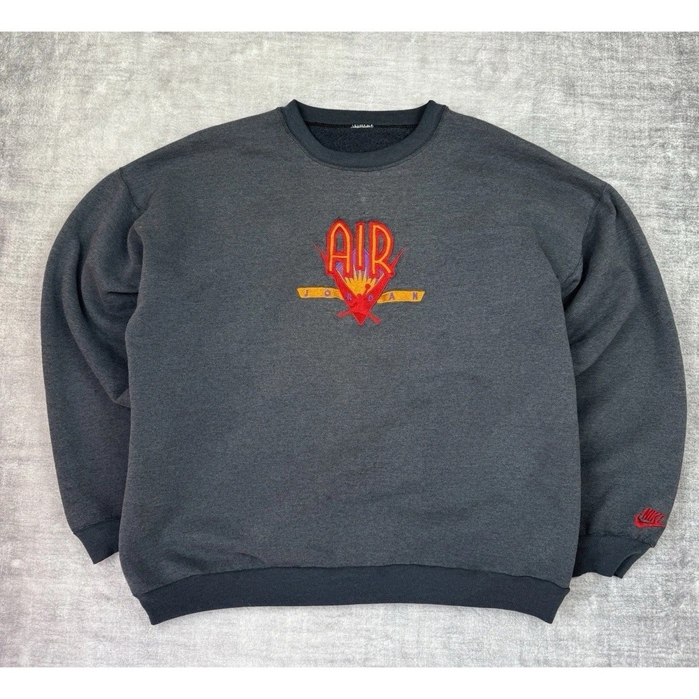 Nike Air‎ Jordan Sweatshirt Mens Large Gray Vtg 90s Embroidered Crewneck Retro